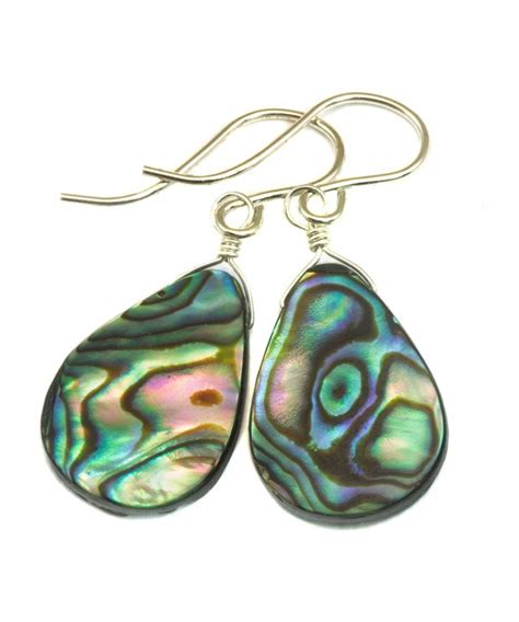 Sterling Silver Mother of Pearl Abalone Shell Earrings Teardrop MOP ...