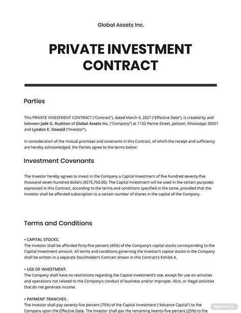 Private Investor Agreement Template