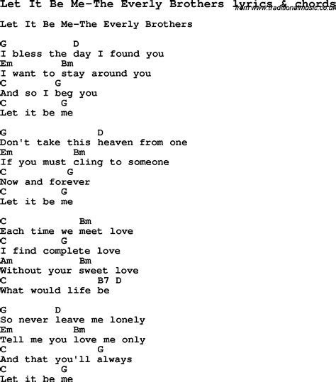 Love Song Lyrics for:Let It Be Me-The Everly Brothers with chords.