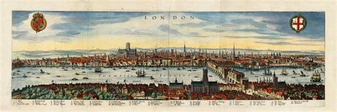 London, 1600s, Panoramic View, Framed Vintage Wall Art, Vintage Map ...