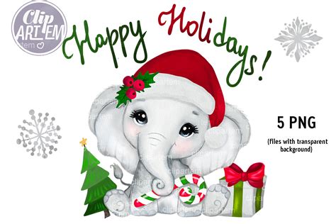 Cute Christmas Elephant Girl , New year 5 PNG clip art sublimation By ...