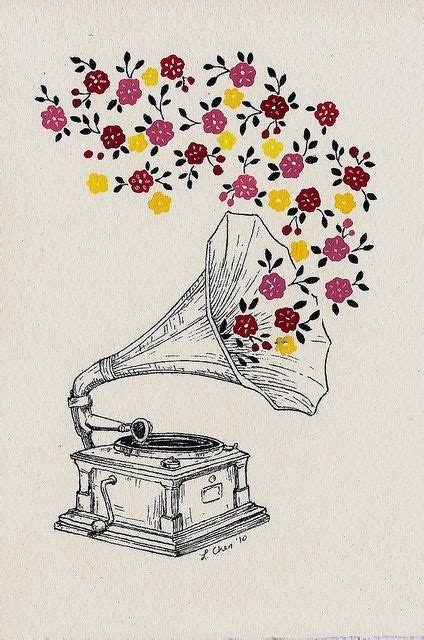 beautiful, flowers, illustration, music, pattern | Schizzi, Disegni musica, Disegni