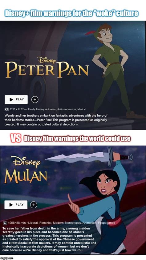 Disney Plus "woke" trigger warnings VS Realistic warnings - Imgflip