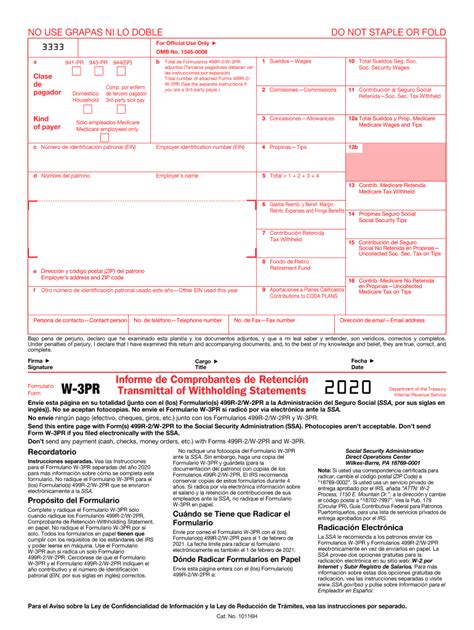 2020 Form IRS W-3PR Fill Online, Printable, Fillable, Blank - pdfFiller