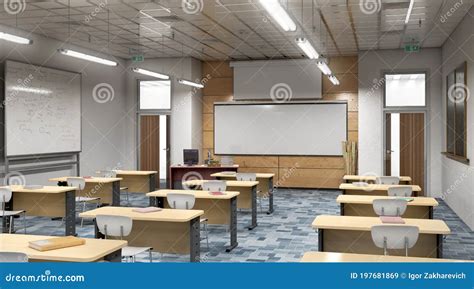 Modern Classroom With Futuristic Studying Supplies Cartoon Vector ...