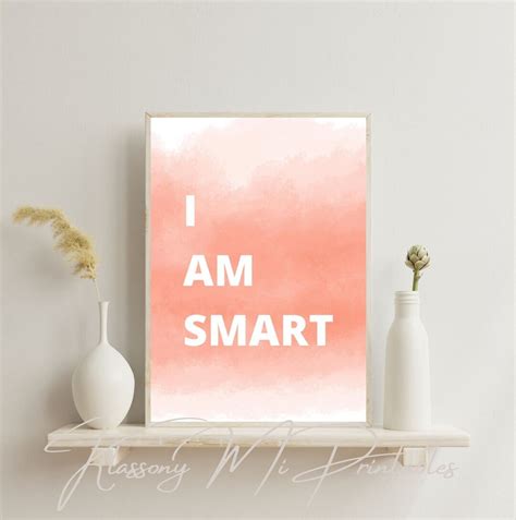 I Am Smart Affirmation Wall Art, I Am Smart Quote Digital Print, Saying Wall Decor, Assertion ...