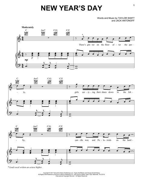 Taylor Swift "New Year's Day" Sheet Music Notes, Chords | Easy Piano ...