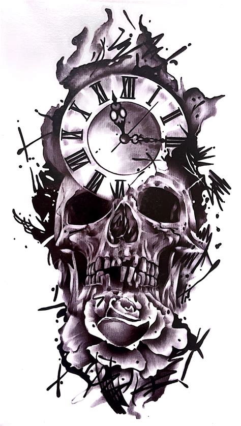 Time Clock and Skull Tattoo - Etsy