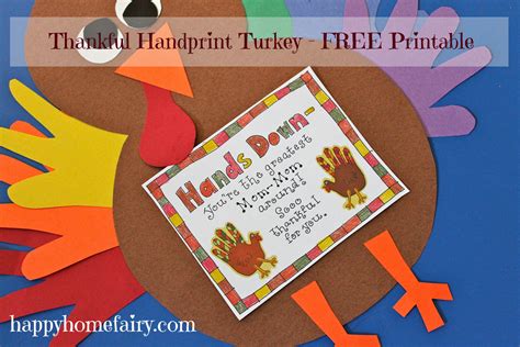 Thankful Handprint Turkey Craft - FREE Printable - Happy Home Fairy