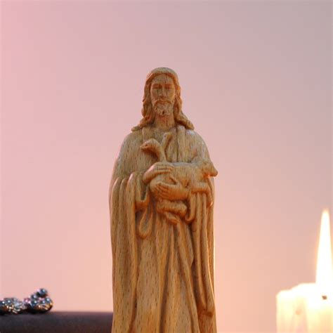 Jesus Christ With a Lamb Wooden Statue Free Engarving - Etsy