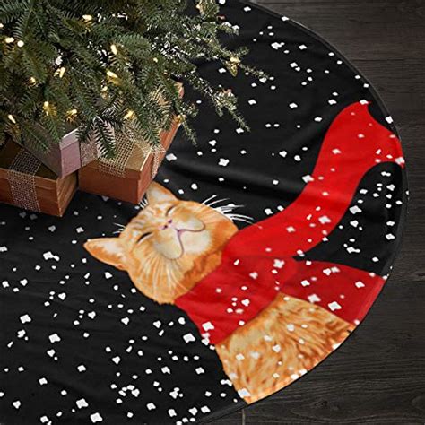 Annieee Merry Christmas Cat with A Scarf Christmas Tree Skirt Xmas Holiday Decoration - All Cat ...