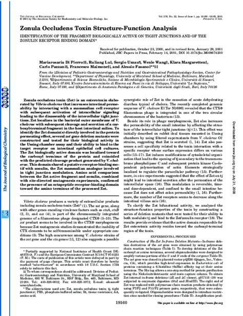 (PDF) Zonula Occludens Toxin Structure-Function Analysis | Sergio Uzzau ...