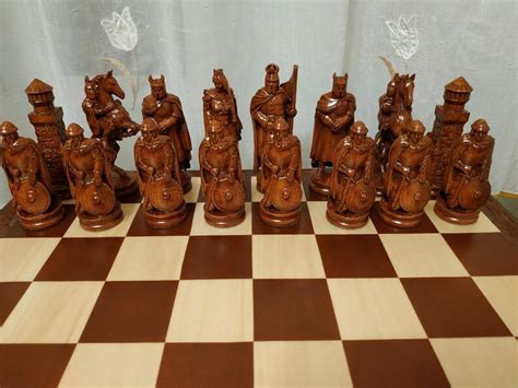 Wooden Chess set Knights board with storage for | Etsy