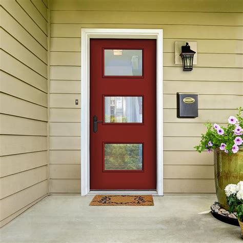 Builders Choice 36 in. x 80 in. Cordovan Left-Hand 3 Lite Clear Glass Painted Fiberglass Prehung ...