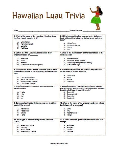 Free Printable Hawaiian Luau Trivia Game. Free Printable Hawaiian Luau ...