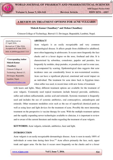 (PDF) A REVIEW ON TREATMENT OPTIONS FOR ACNE VULGARIS