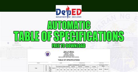 Free Automatic Table of Specifications (TOS)