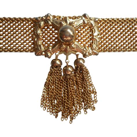 Vintage 1960s Big Choker Necklace Wide Mesh Chain Tassels Victorian Revival | Big choker ...
