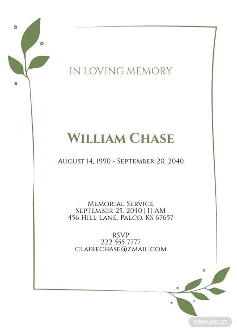 Free Blank Funeral Memorial Card Template - Google Docs, Illustrator ...