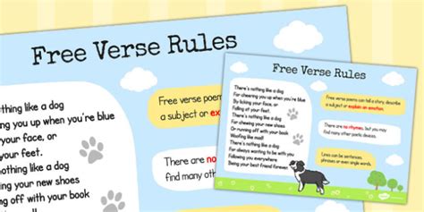 Recognize Some Different Forms of Poetry Free Verse Rules Poster