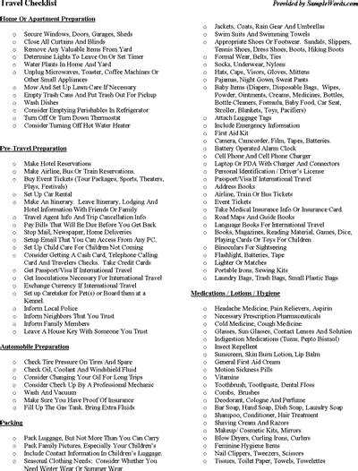 Free Printable Travel Checklist