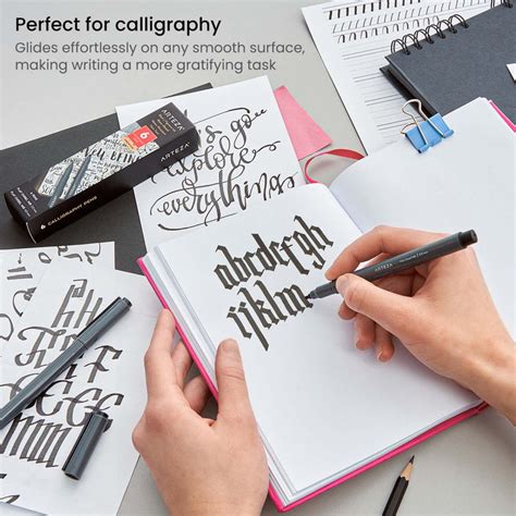 Calligraphy Pen, Black Pigment Ink, Flat Chisel Nib- Set of 6 — Arteza.com