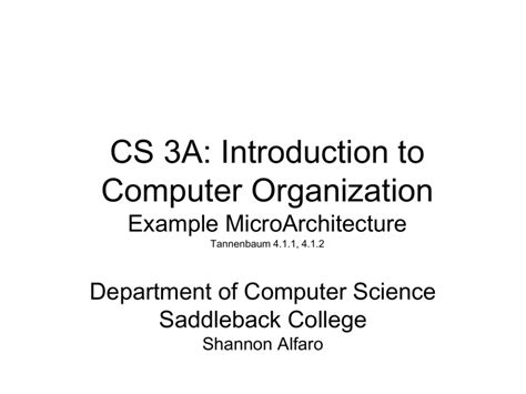 An Example MicroArchitecture - CS Department