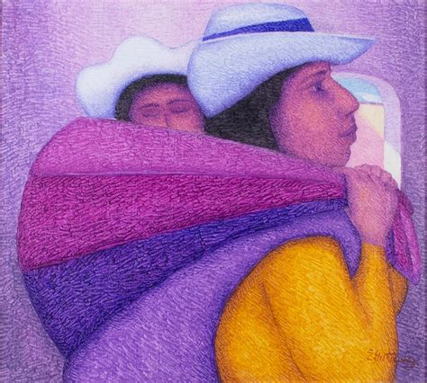 Ernesto Gutierrez (b.1941) - "Madre Joven, " Oil Painting on Jute signed by Ernesto Gutierrez ...