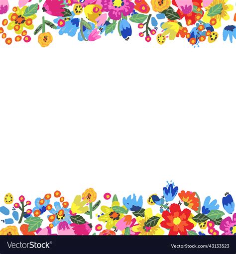 Bright summer flowers arrange in border on white Vector Image