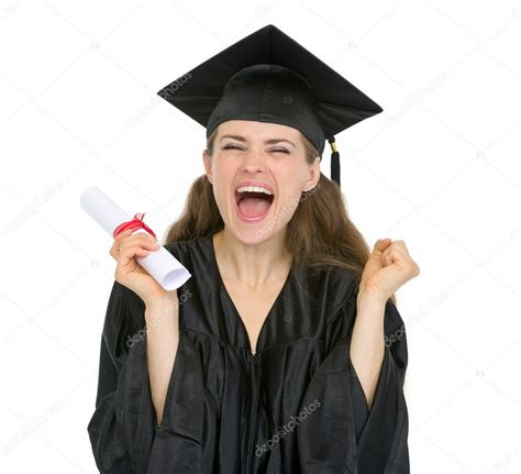 Excited graduation student girl with diploma Stock Photo by ...