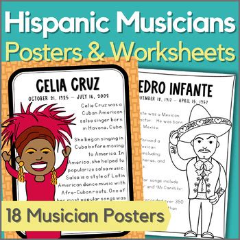 Hispanic Heritage Month Music Activities - Latinx Musicians Posters & Worksheets