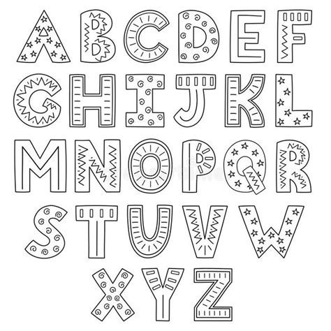 the alphabet is made up of doodles and letters that are outlined in black and white