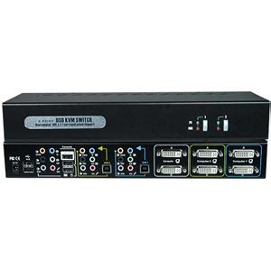 Dual Monitor Displays DVI USB KVM Switch 7.1 Surround Sound 2x1