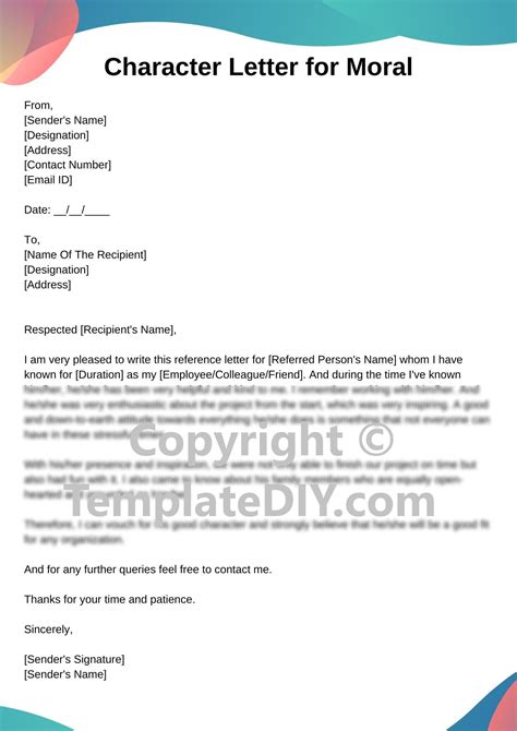 Moral Character Letter Sample Template in Pdf & Word | Character ...