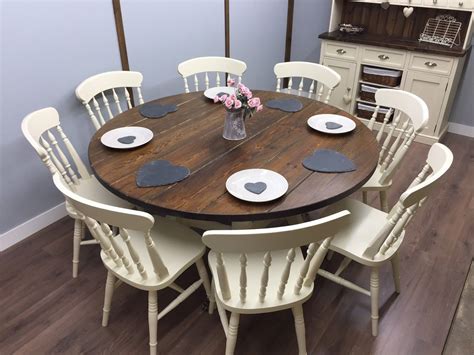 Large Round Farmhouse Table and Chairs 6,8 Seater Shabby Chic DELIVERY ...