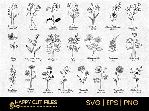 Birth Flower Svg Bundle Floral Clipart Graphic by happycutfiles ...