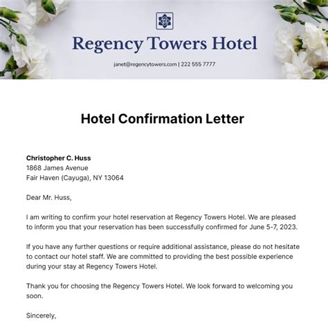 Free Hotel Confirmation Letter Template - Edit Online & Download | Template.net