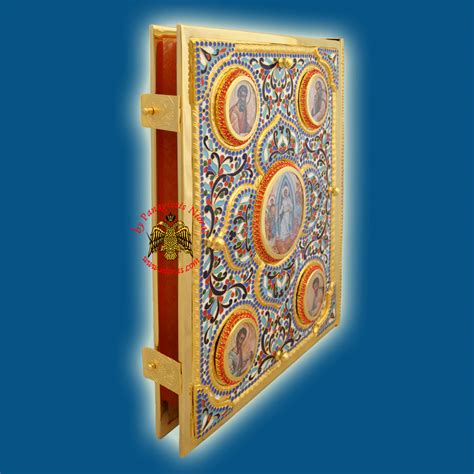 Orthodox Enamel Holy Gospel Book Cover Cross Center Design Gold Plated ...