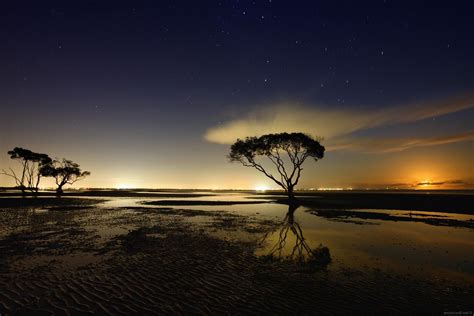 nature, Landscape, Starry Night, Moonlight, Trees, Clouds, Water, Reflection, New Zealand ...