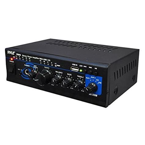 Pyle Home PTAU45 Mini 2x120 Watt MAX Stereo Power Amplifier with USB/CD/AUX Inputs