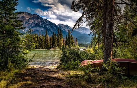 landscape, Lake, Pine Trees, Forest, Boat Wallpapers HD / Desktop and Mobile Backgrounds