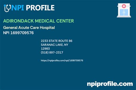 ADIRONDACK MEDICAL CENTER - NPI 1699709576 - General Acute Care Hospital in Saranac Lake, NY