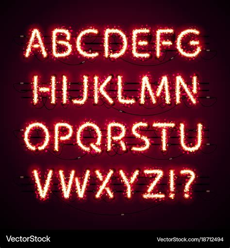 Glowing neon red alphabet with glitter on dark Vector Image