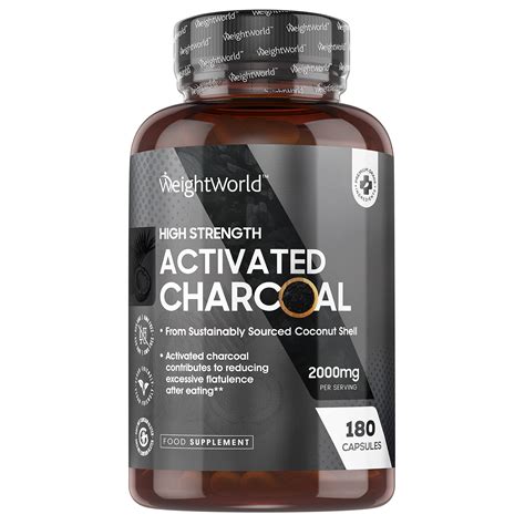 Activated Charcoal - 2000mg Per Daily Serving - 180 Capsules - Natural Coconut Charcoal Capsules ...