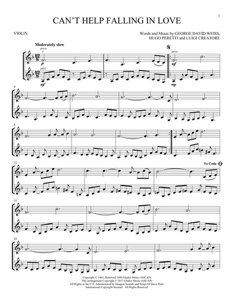 Elvis Presley "Can't Help Falling In Love" Sheet Music Notes | Download ...