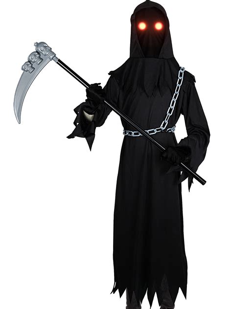 Buy Grim Reaper Costume with Glowing Red Eyes Halloween Cosplay Death ...