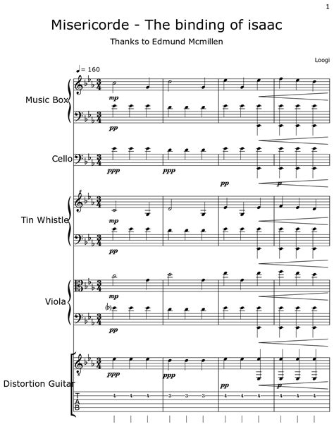 Misericorde - The binding of isaac - Sheet music for Music Box, Cello ...