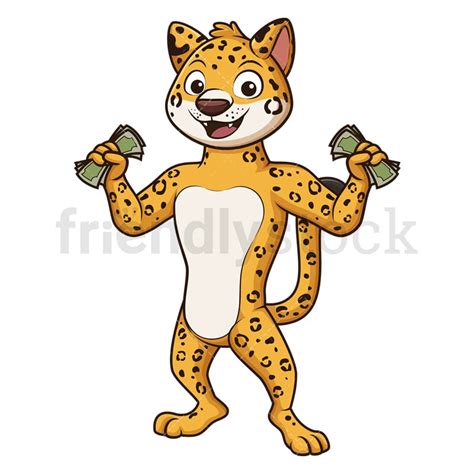 Cartoon Jaguar Holding Cash Vector Illustration - FriendlyStock