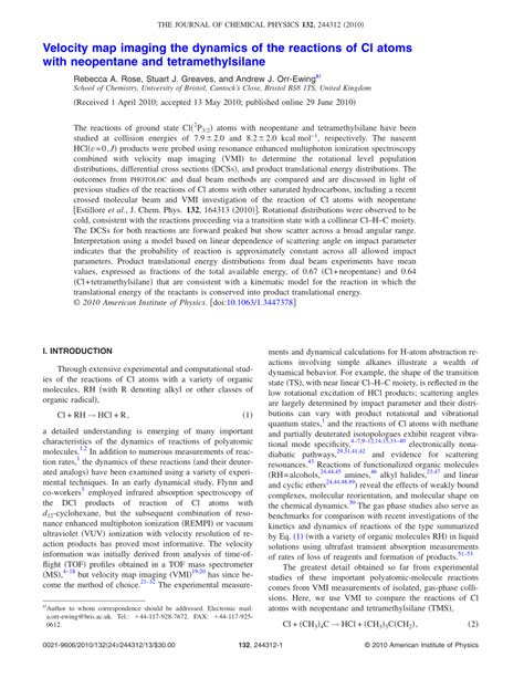 (PDF) Velocity map imaging the dynamics of the reactions of Cl atoms with neopentane and ...