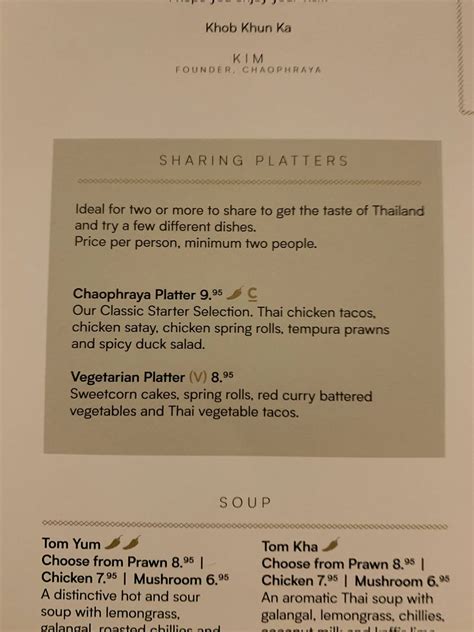 Menu at Chaophraya Aberdeen restaurant, Aberdeen, 1 Union Terrace